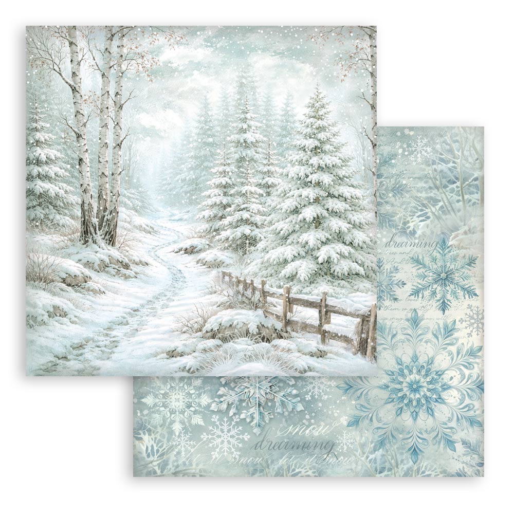 Stamperia WHITE CHRISTMAS BACKGROUNDS 8X8 Double Faced Paper 10 Sheets + Bonus #SBBS147