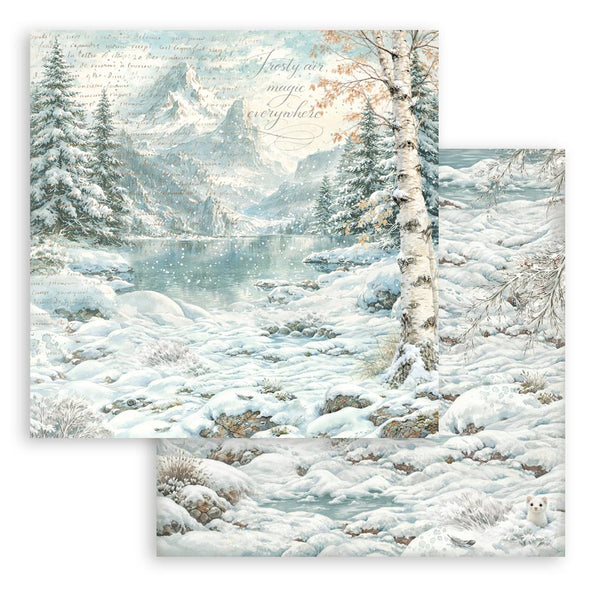 Stamperia WHITE CHRISTMAS BACKGROUNDS 8X8 Double Faced Paper 10 Sheets + Bonus #SBBS147