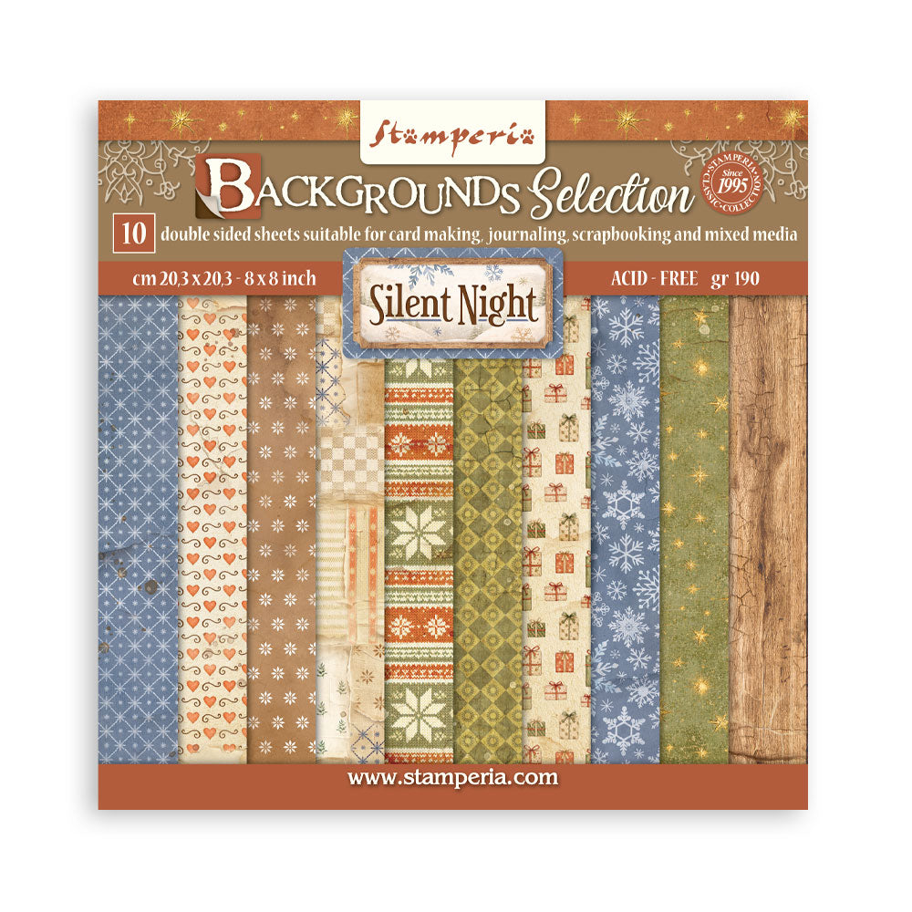 Stamperia SILENT NIGHT - Christmas BACKGROUNDS 8X8 Double Faced Paper 10 Sheets + Bonus #SBBS149