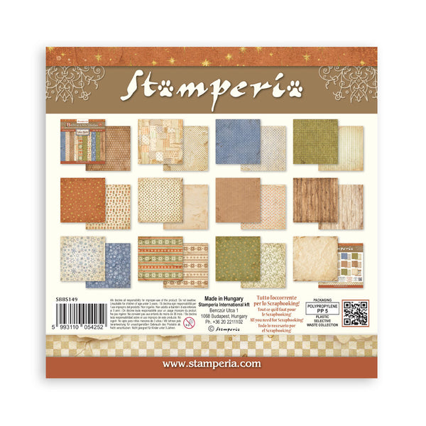 Stamperia SILENT NIGHT - Christmas BACKGROUNDS 8X8 Double Faced Paper 10 Sheets + Bonus #SBBS149