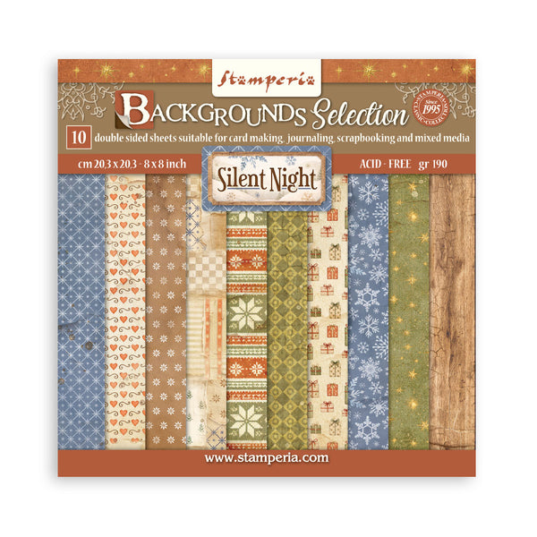 Stamperia SILENT NIGHT - Christmas BACKGROUNDS 8X8 Double Faced Paper 10 Sheets + Bonus #SBBS149