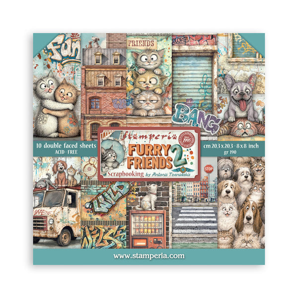 Stamperia FURRY FRIENDS 2 - 8X8 Double Faced Paper 10 Sheets + Bonus #SBBS150
