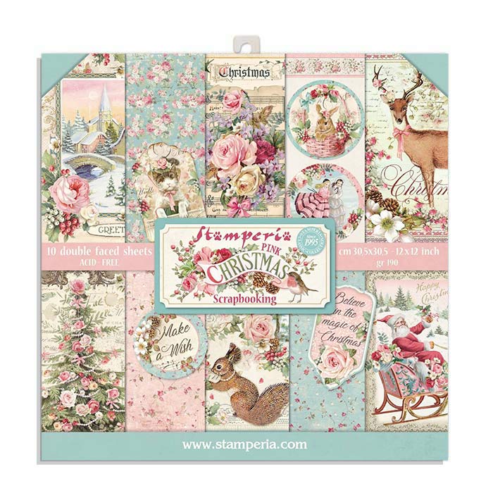 Stamperia PINK CHRISTMAS 8X8 Double Faced Scrapbook Paper 10 Sheets + BONUS #SBBS16