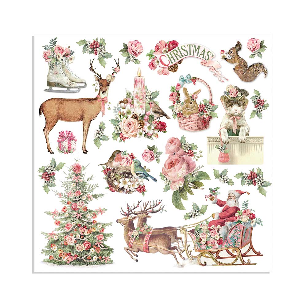 Stamperia PINK CHRISTMAS 8X8 Double Faced Scrapbook Paper 10 Sheets + BONUS #SBBS16