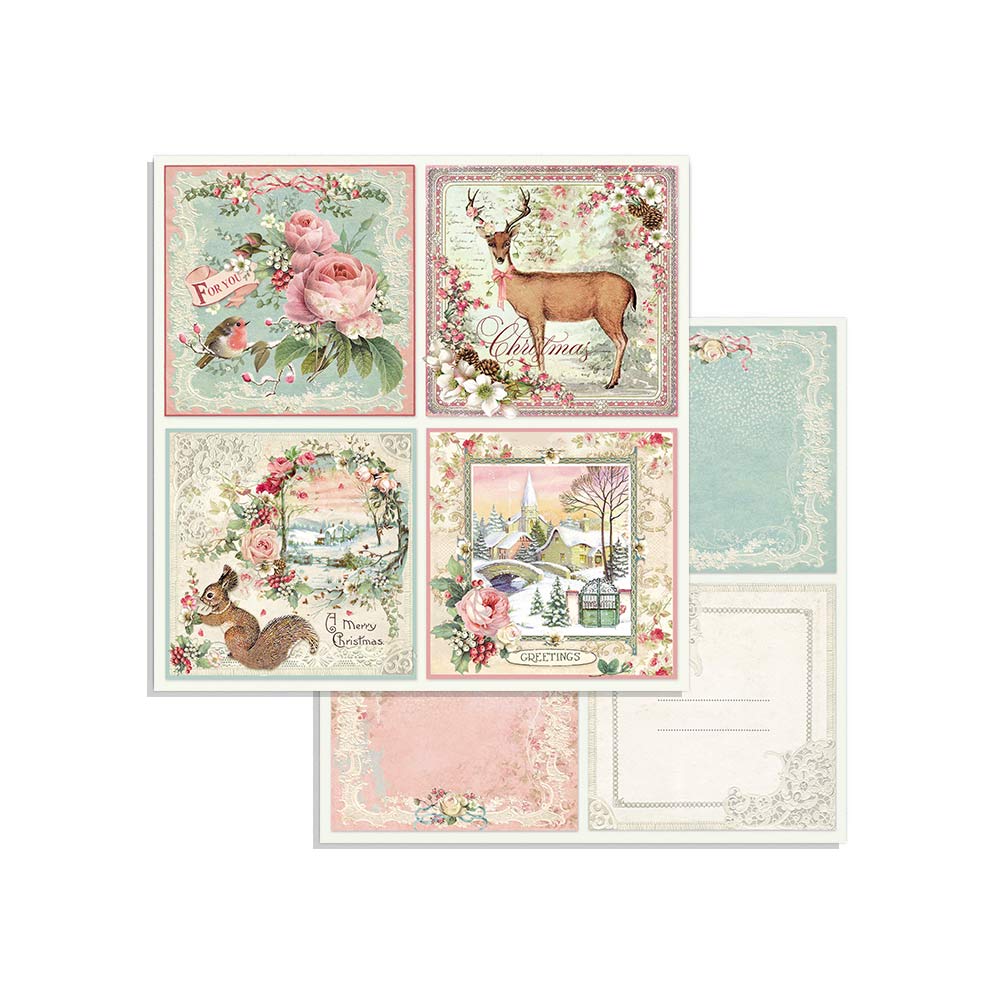 Stamperia PINK CHRISTMAS 8X8 Double Faced Scrapbook Paper 10 Sheets + BONUS #SBBS16