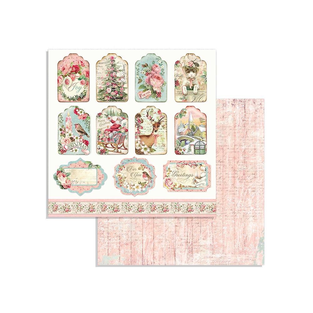 Stamperia PINK CHRISTMAS 8X8 Double Faced Scrapbook Paper 10 Sheets + BONUS #SBBS16