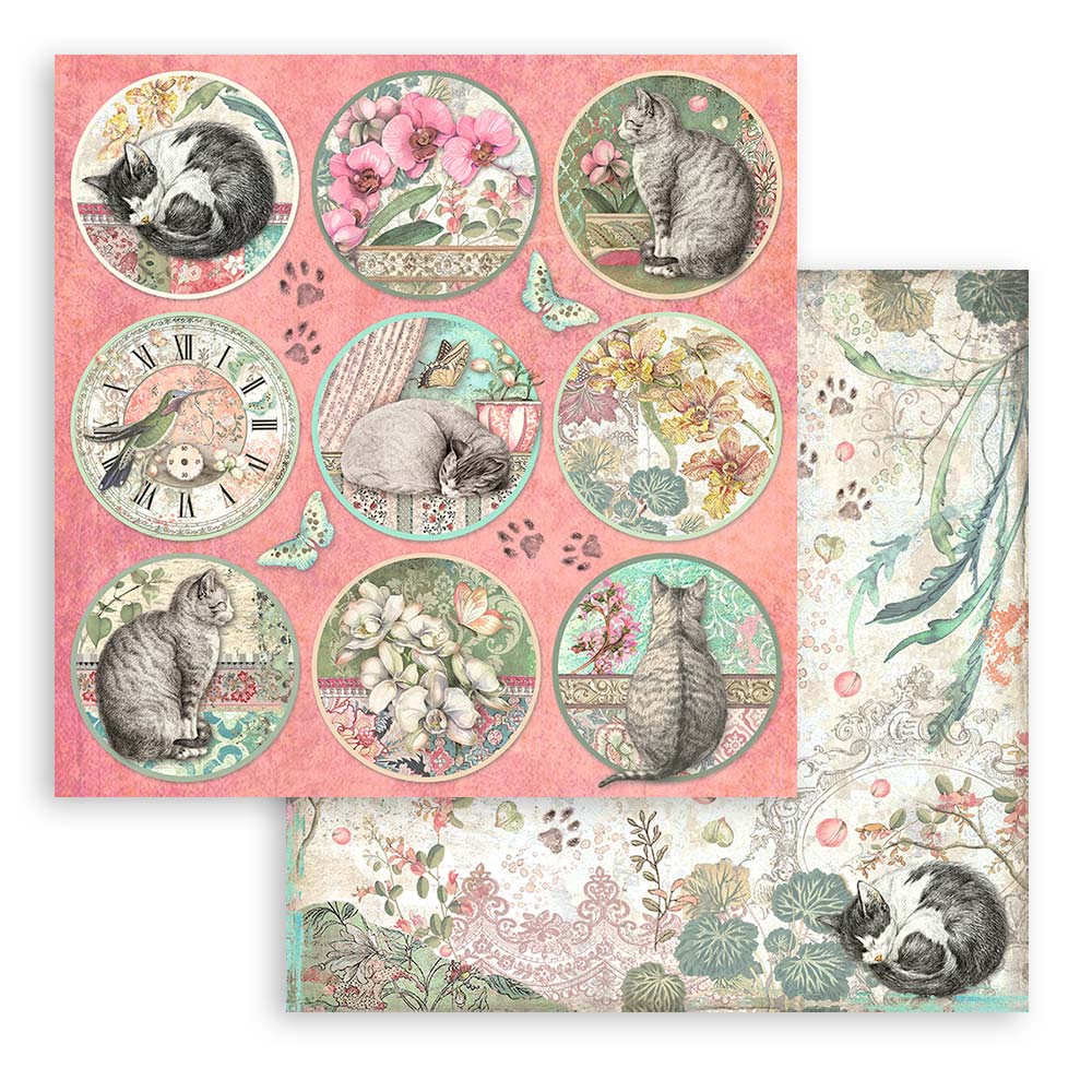 Stamperia ORCHIDS AND CATS 8X8 Double Faced Scrapbook Paper 10 Sheets + Bonus #SBBS26