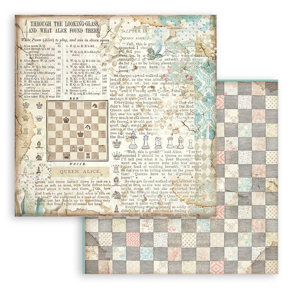Stamperia ALICE BACKGROUNDS Through The Looking Glass 8X8 DS Scrapbook Paper 10 pcs+ Bonus #SBBS46
