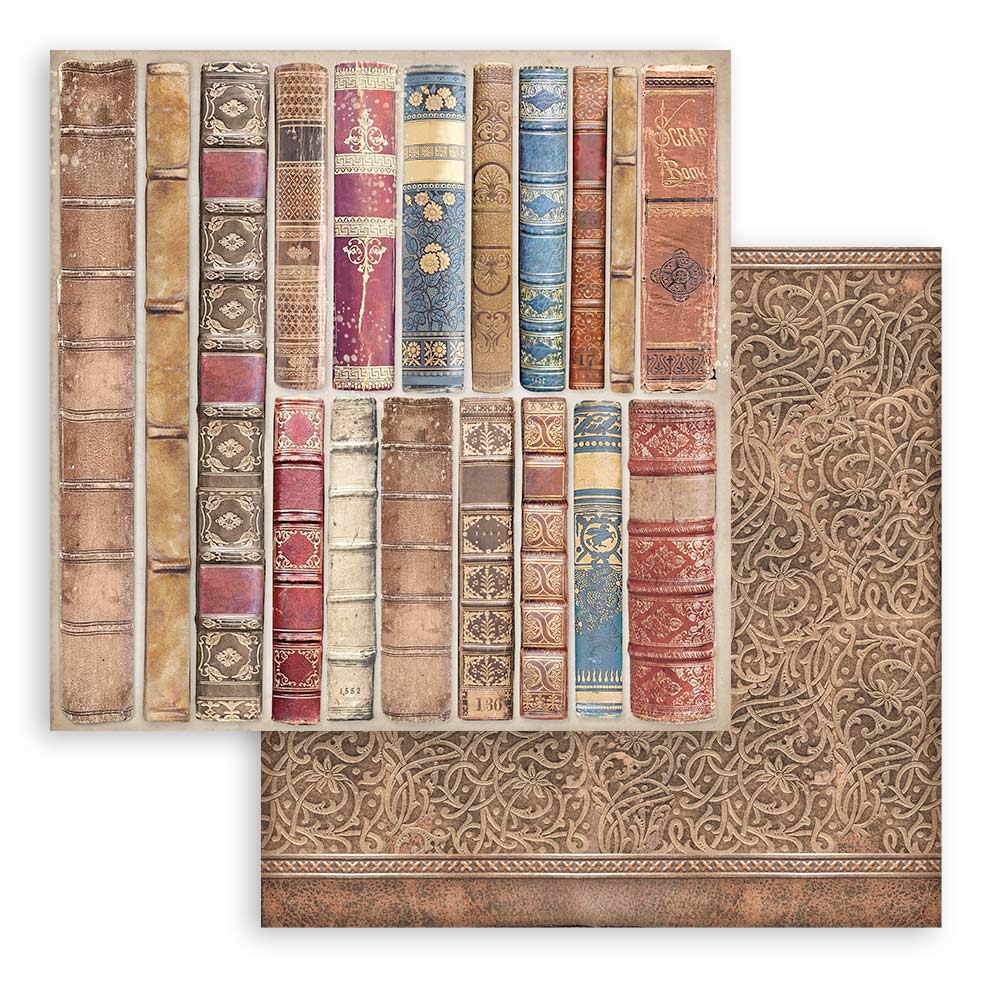 Stamperia VINTAGE LIBRARY BACKGROUNDS 8X8 Double Faced Paper 10 Sheets + Bonus #SBBS81