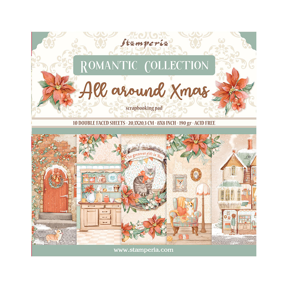 Stamperia ALL AROUND CHRISTMAS 8X8 Double Faced Paper 10 Sheets + Bonus #SBBS89