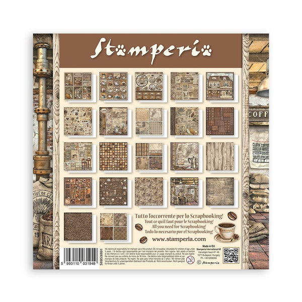 Stamperia paper pack with various textures and patterns on a white background
