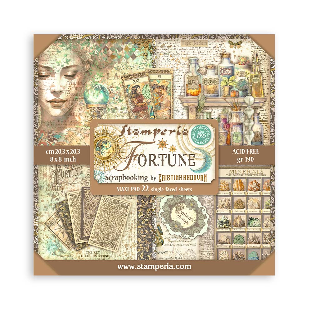 Stamperia FORTUNE 8X8 SINGLE Faced Paper 22 SHEETS #SBBSXB03