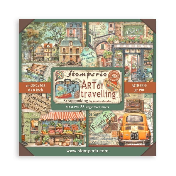 Stamperia ART OF TRAVELLING 8X8 SINGLE Faced Paper 22 SHEETS #SBBSXB07