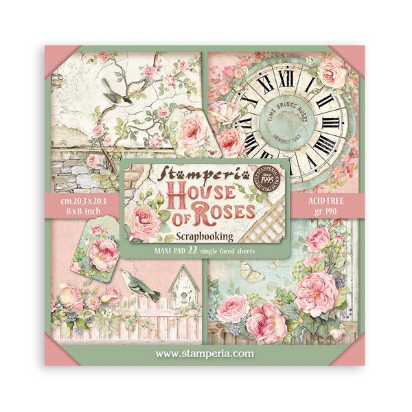 PRE-ORDER Stamperia HOUSE OF ROSES 8X8 SINGLE Faced Paper 22 SHEETS #SBBSXB11