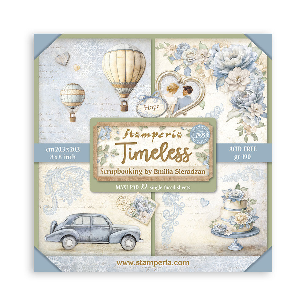 Stamperia TIMELESS 8X8 SINGLE Faced Paper 22 SHEETS #SBBSXB13