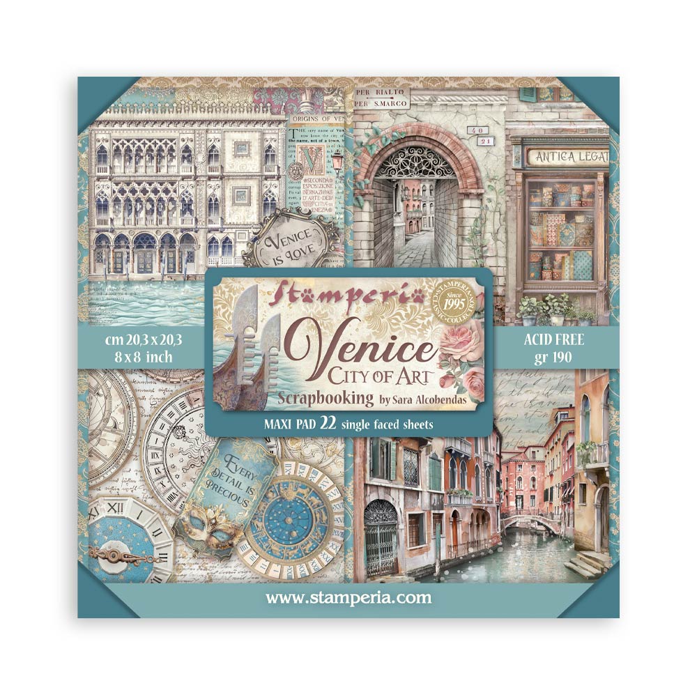Stamperia VENICE CITY OF ART 8X8 SINGLE Faced Paper 22 SHEETS #SBBSXB14