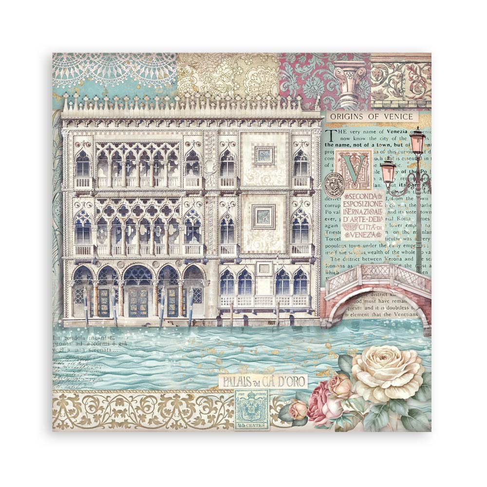 Stamperia VENICE CITY OF ART 8X8 SINGLE Faced Paper 22 SHEETS #SBBSXB14