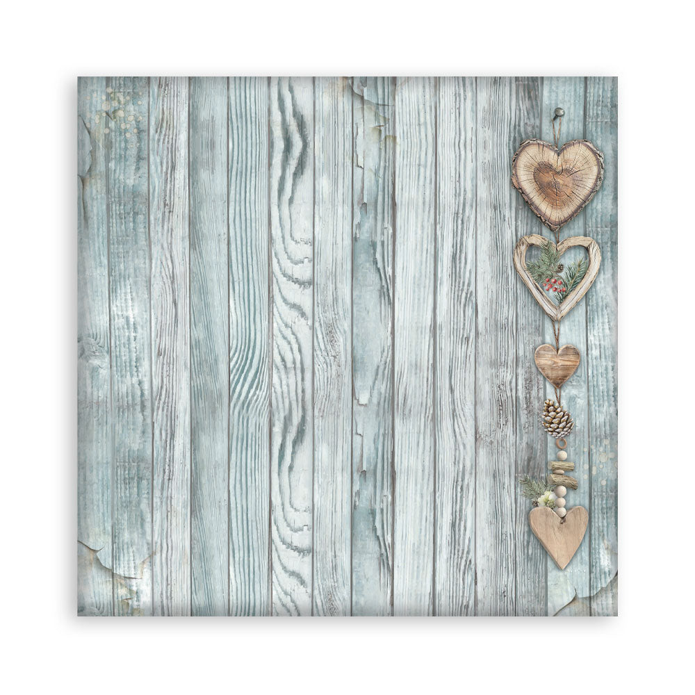 Decorative panel with heart-shaped ornaments on a wooden background
