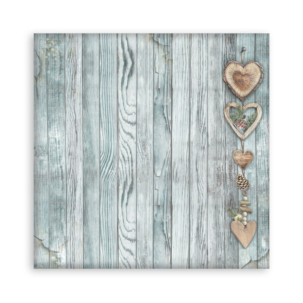 Decorative panel with heart-shaped ornaments on a wooden background