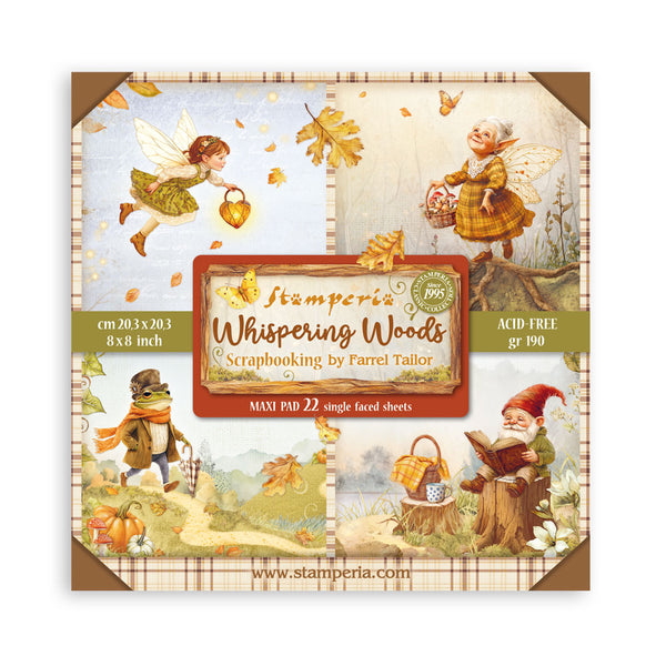 Stamperia WHISPERING WOODS 8X8 SINGLE Faced Paper 22 SHEETS #SBBSXB17