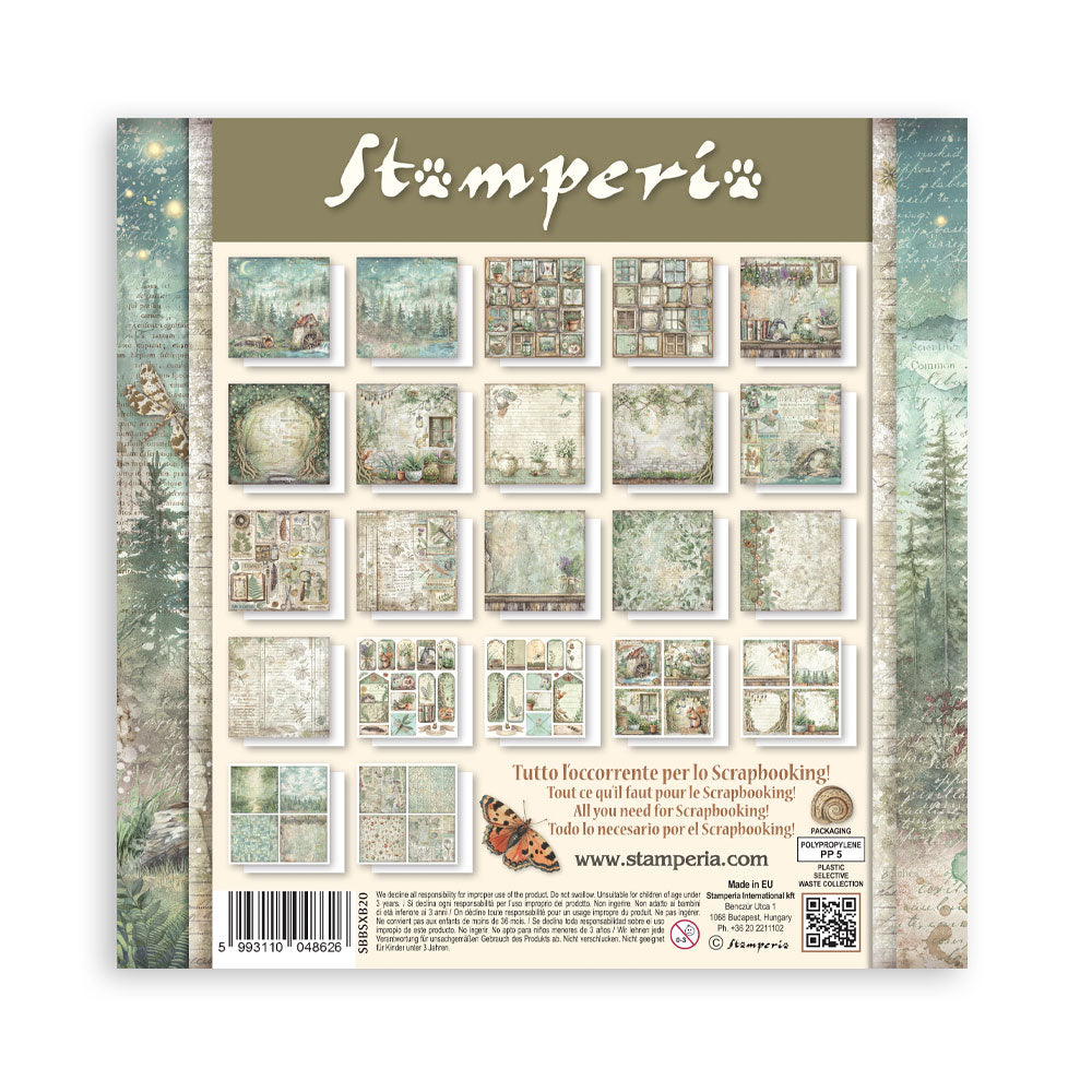 Stamperia scrapbooking paper pad with nature-themed designs on a white background