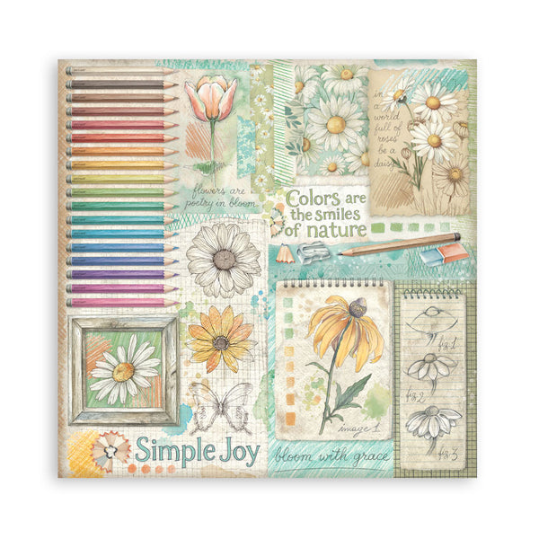 Stamperia DAISY ART 8X8 SINGLE Faced Paper 22 SHEETS #SBBSXB22