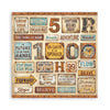 Collection of vintage-style signs with motivational phrases and numbers on a wooden frame.