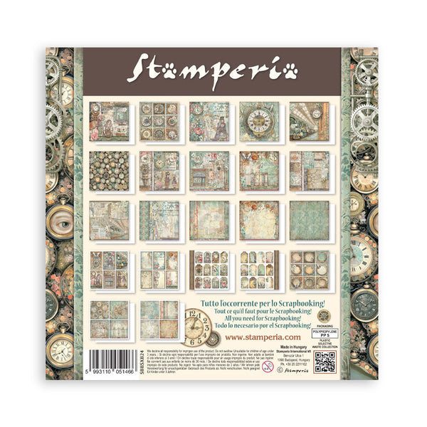 Stamperia paper pack with vintage clock design on a white background
