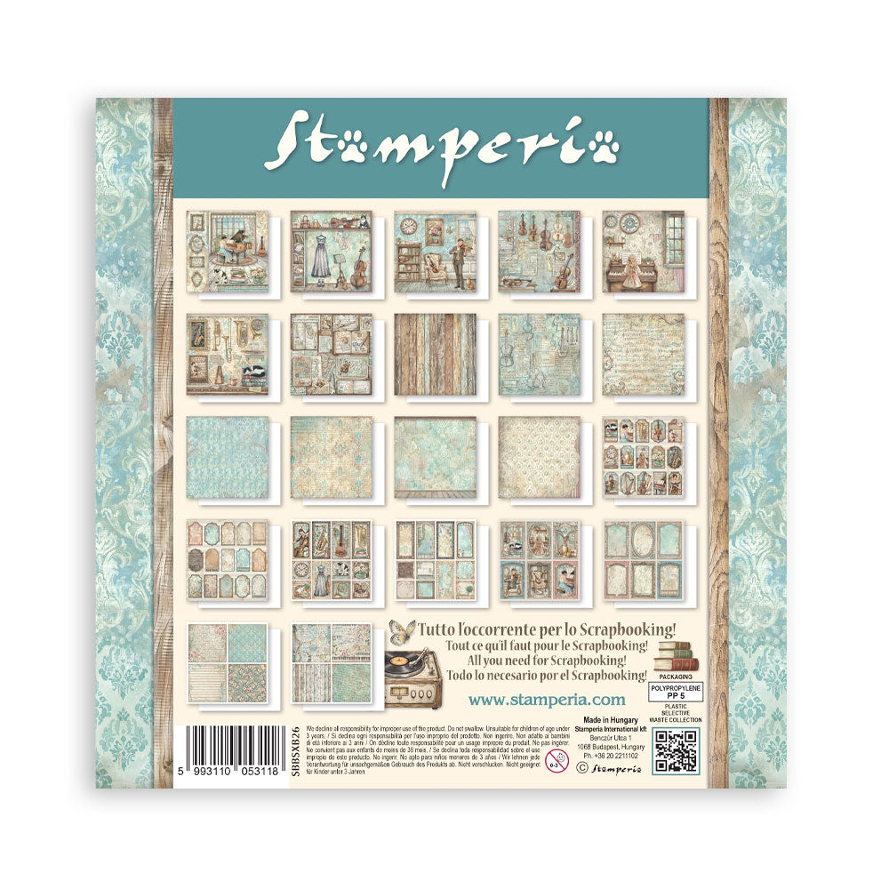 Stamperia SYMPHONY 8X8 SINGLE Faced Paper 22 SHEETS #SBBSXB26