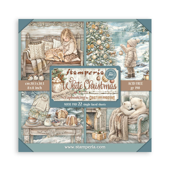 Stamperia WHITE CHRISTMAS 8X8 SINGLE Faced Paper 22 Sheets #SBBSXB27