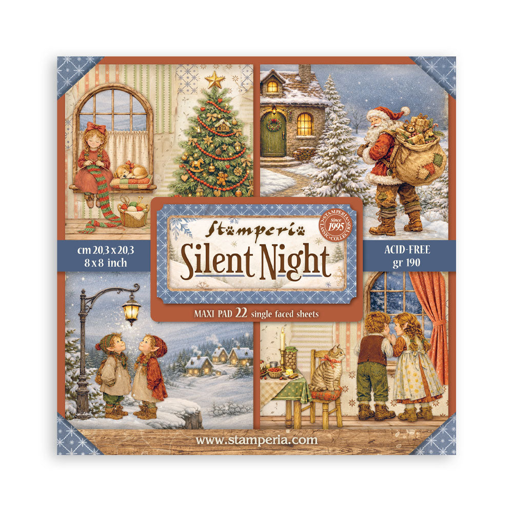 Stamperia SILENT NIGHT - Christmas 8X8 SINGLE Faced Paper 22 Sheets #SBBSXB28