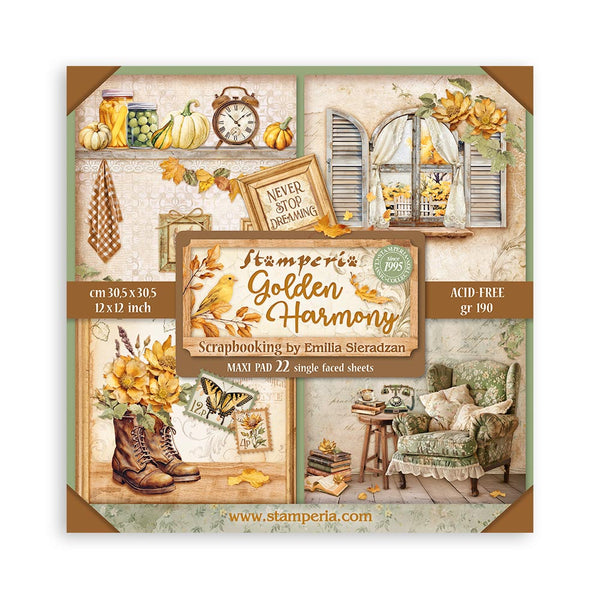 Stamperia GOLDEN HARMONY 12x12 Single Sided Scrapbook Paper 22 pcs #SBBXLB17