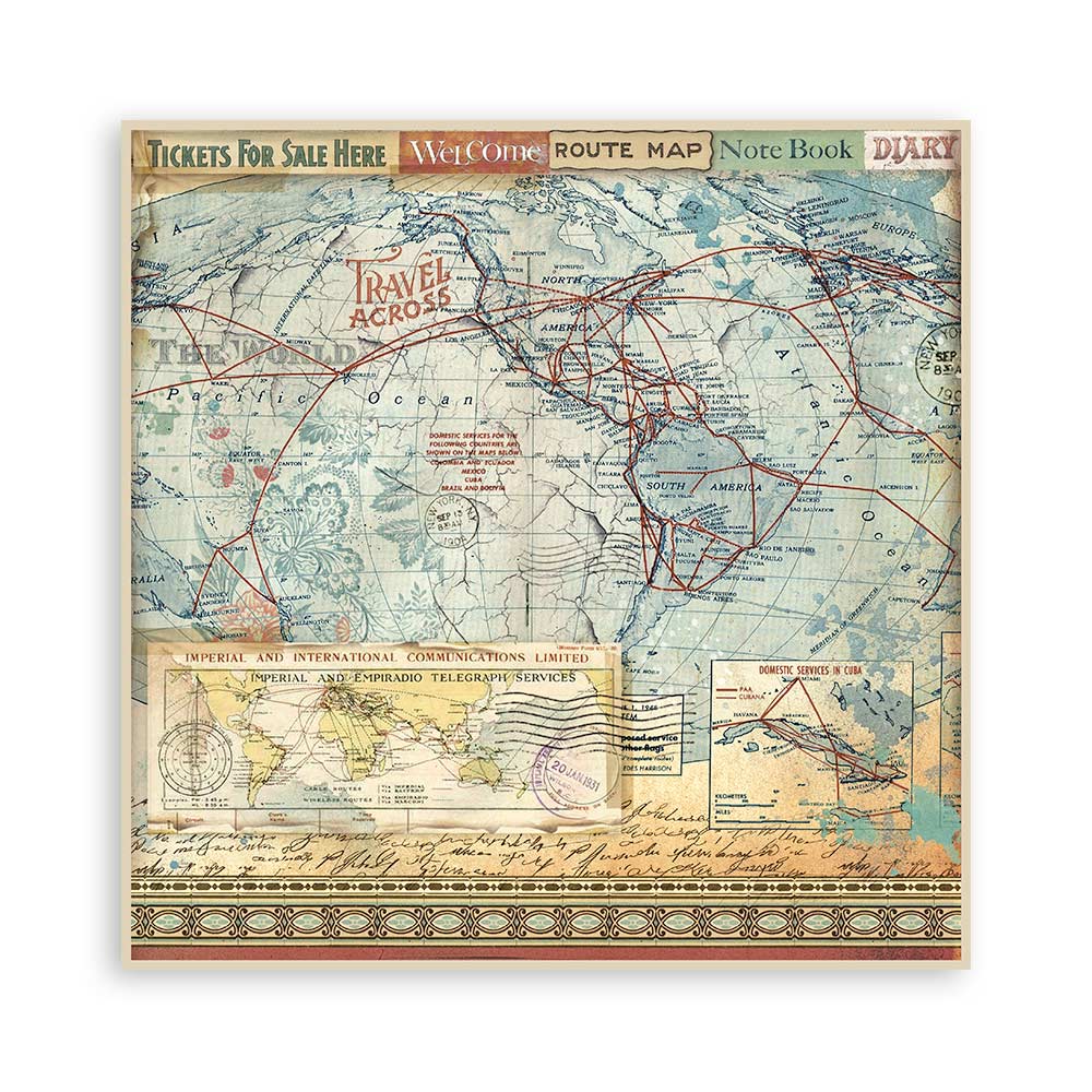 Stamperia ART OF TRAVELLING 12x12 Single Sided Scrapbook Paper 22 pcs #SBBXLB19