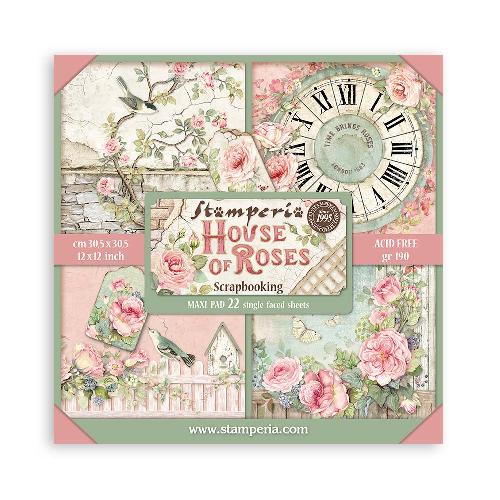 PRE-ORDER Stamperia HOUSE OF ROSES 12x12 Single Sided Scrapbook Paper 22 pcs #SBBXLB23