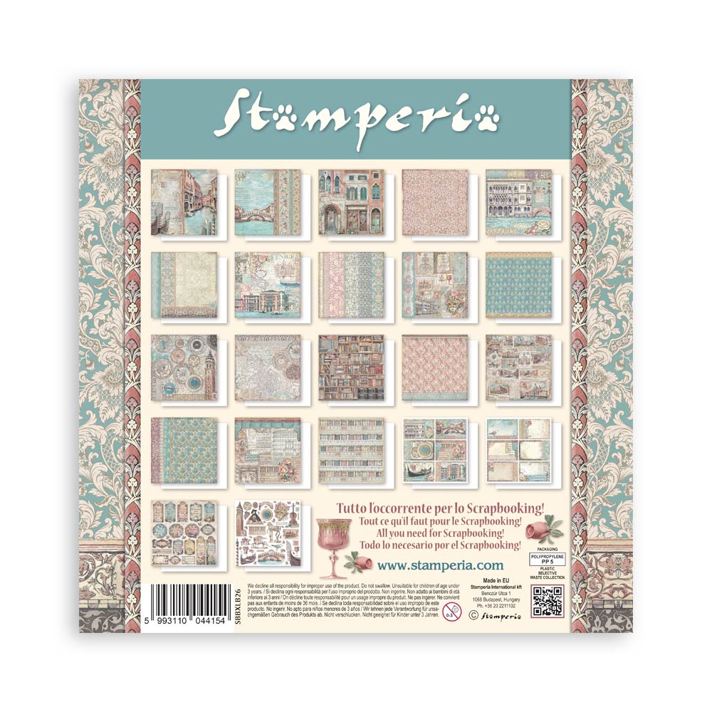 Stamperia VENICE CITY OF ART 12x12 Single Sided Scrapbook Paper 22 pcs #SBBXLB26