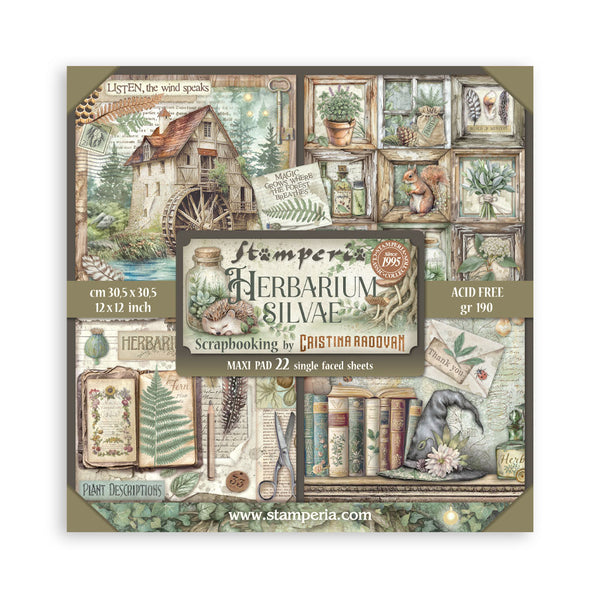 Scrapbooking paper pad with nature-themed design and Stamperia branding.