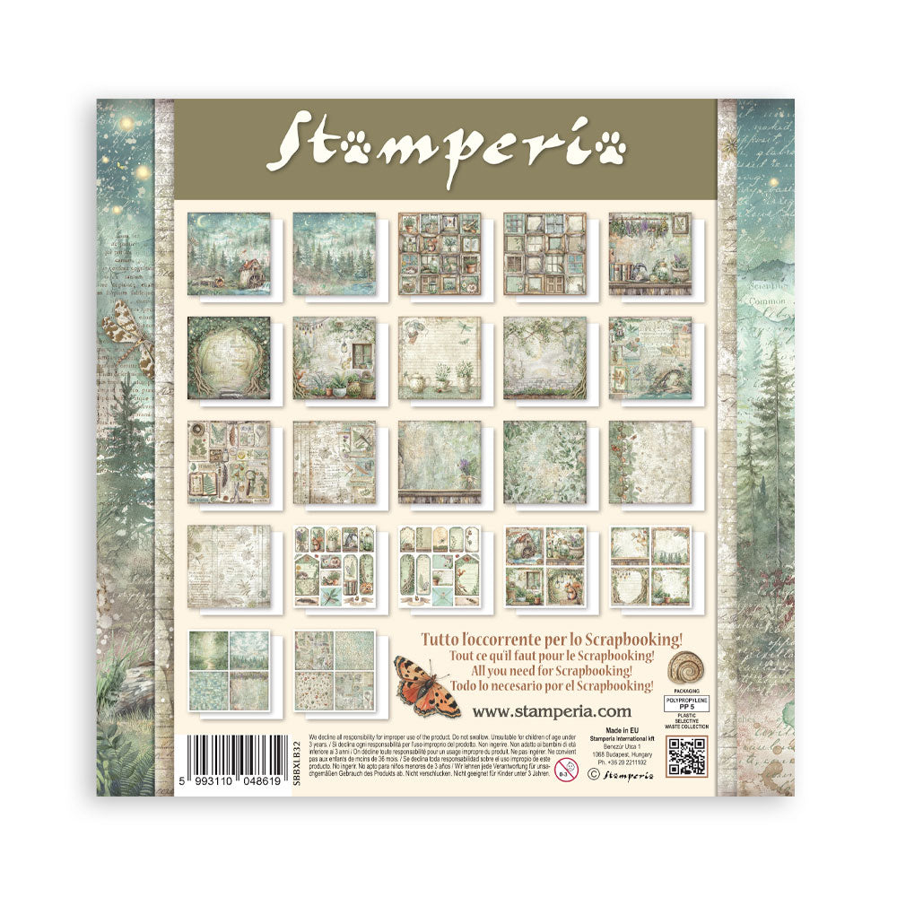 Stamperia scrapbooking paper pad with nature-themed designs on a white background