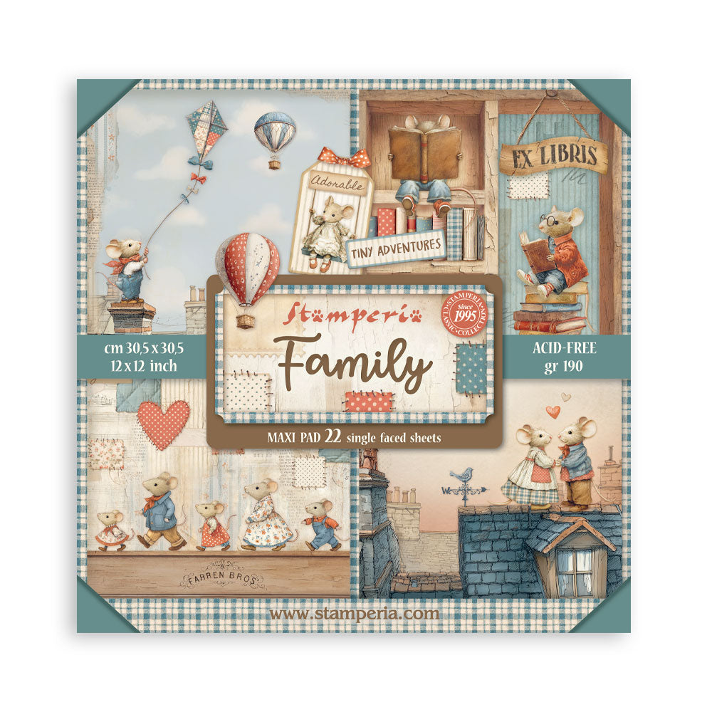 Stamperia FAMILY 12x12 Single Sided Scrapbook Paper 22 pcs #SBBXLB33