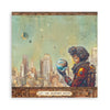Illustration of a person in space gear holding a planet, with a cityscape and 'Let the Journey Begin' text in the background.