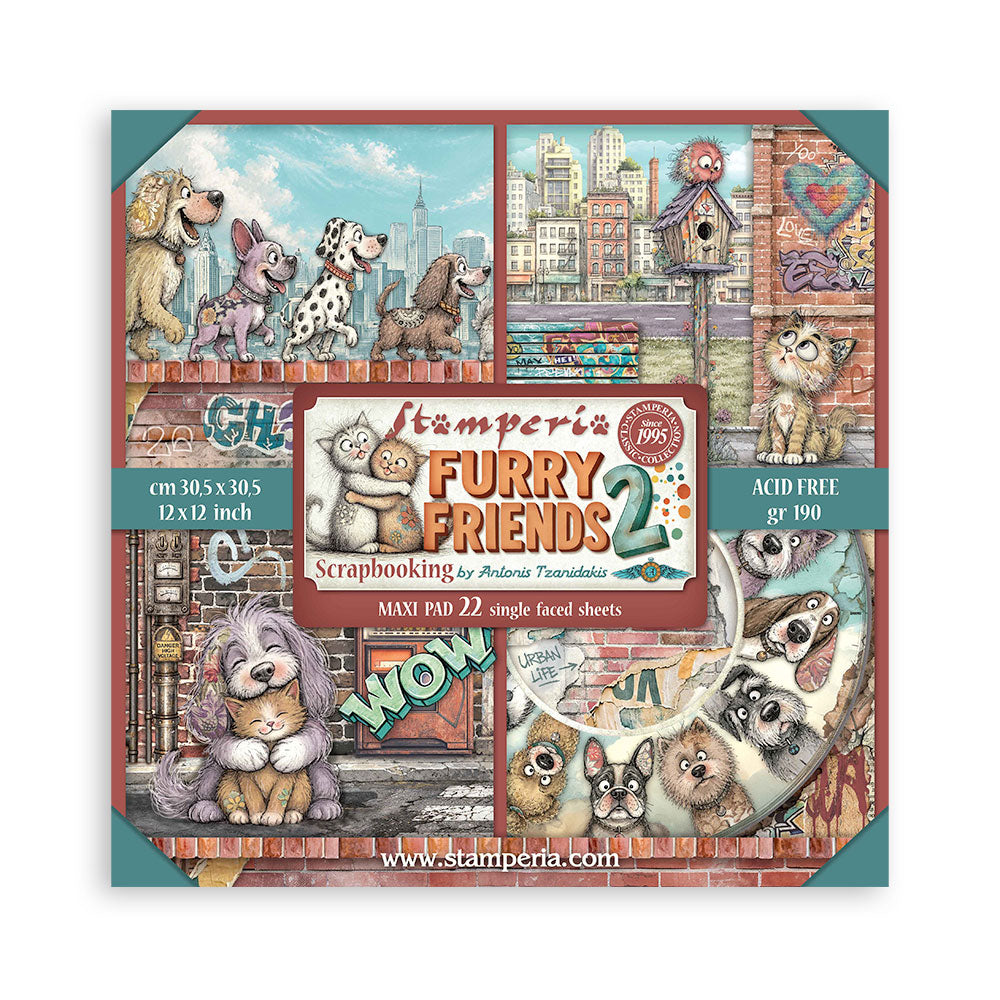 Stamperia FURRY FRIENDS 2 - 12x12 Single Sided Scrapbook Paper 22 pcs #SBBXLB41