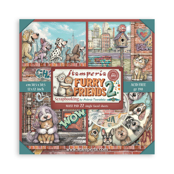 Stamperia FURRY FRIENDS 2 - 12x12 Single Sided Scrapbook Paper 22 pcs #SBBXLB41