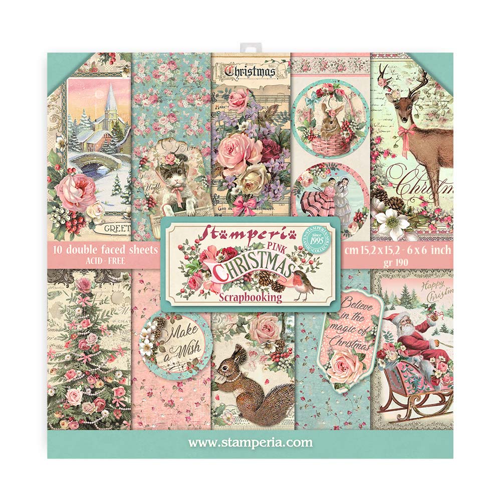 Stamperia PINK CHRISTMAS 6x6 Double Faced Paper 10 PCS + Bonus #SBBXS07