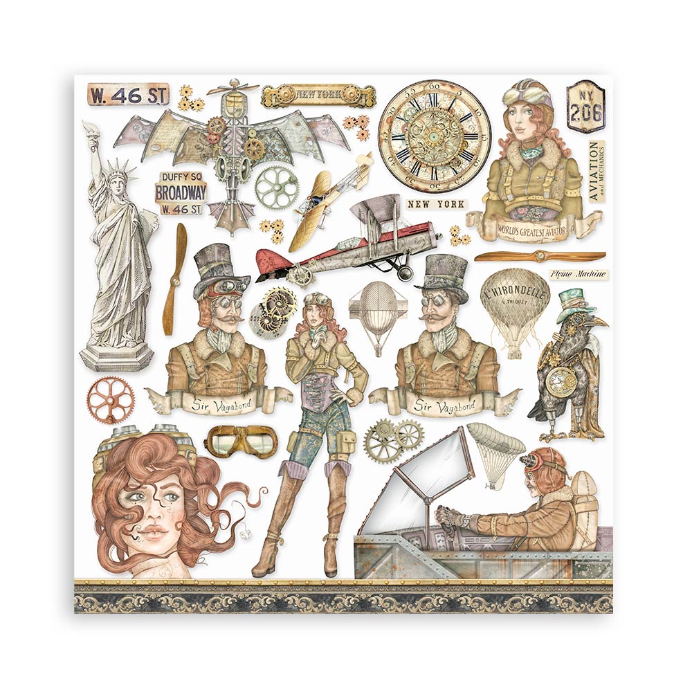 Stamperia SIR VAGABOND Aviator 6x6 Double Faced Paper 10 PCS + Bonus #SBBXS18