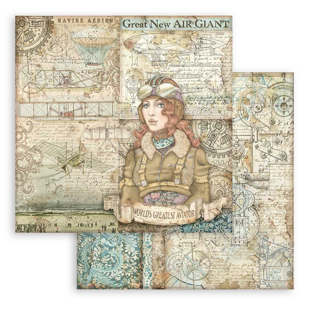 Stamperia SIR VAGABOND Aviator 6x6 Double Faced Paper 10 PCS + Bonus #SBBXS18