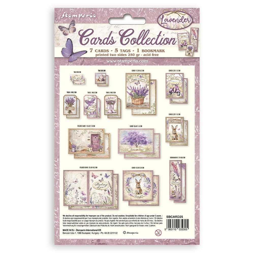 Stamperia LAVENDER COLLECTION 7 Cards 5 Tags 1 Bookmark Ephemera #SBCARD25