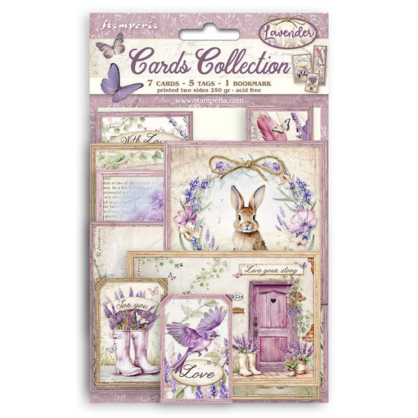 Stamperia LAVENDER COLLECTION 7 Cards 5 Tags 1 Bookmark Ephemera #SBCARD25