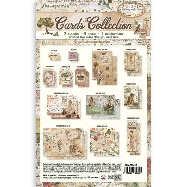 Stamperia FLOWERS and POEMS - CARDS Collection Ephemera #SBCARD51