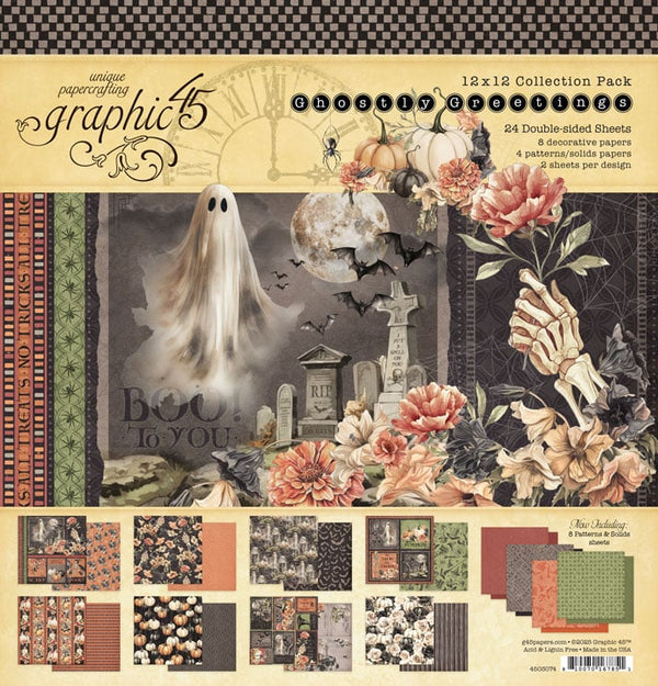 G45 Graphic 45 GHOSTLY GREETINGS Halloween 12x12 Collection Pack #4503074