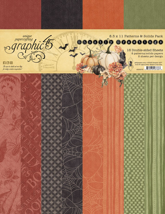 G45 Graphic 45 GHOSTLY GREETINGS Halloween 8.5 x 11" Patterns and Solids #4503075