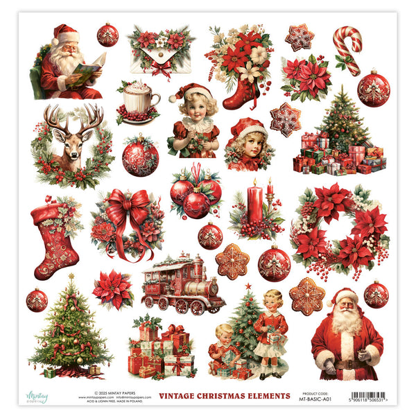 Mintay VINTAGE CHRISTMAS 12x12 Single Sided Paper Fussy Cutting Elements #MT-BASIC-A01